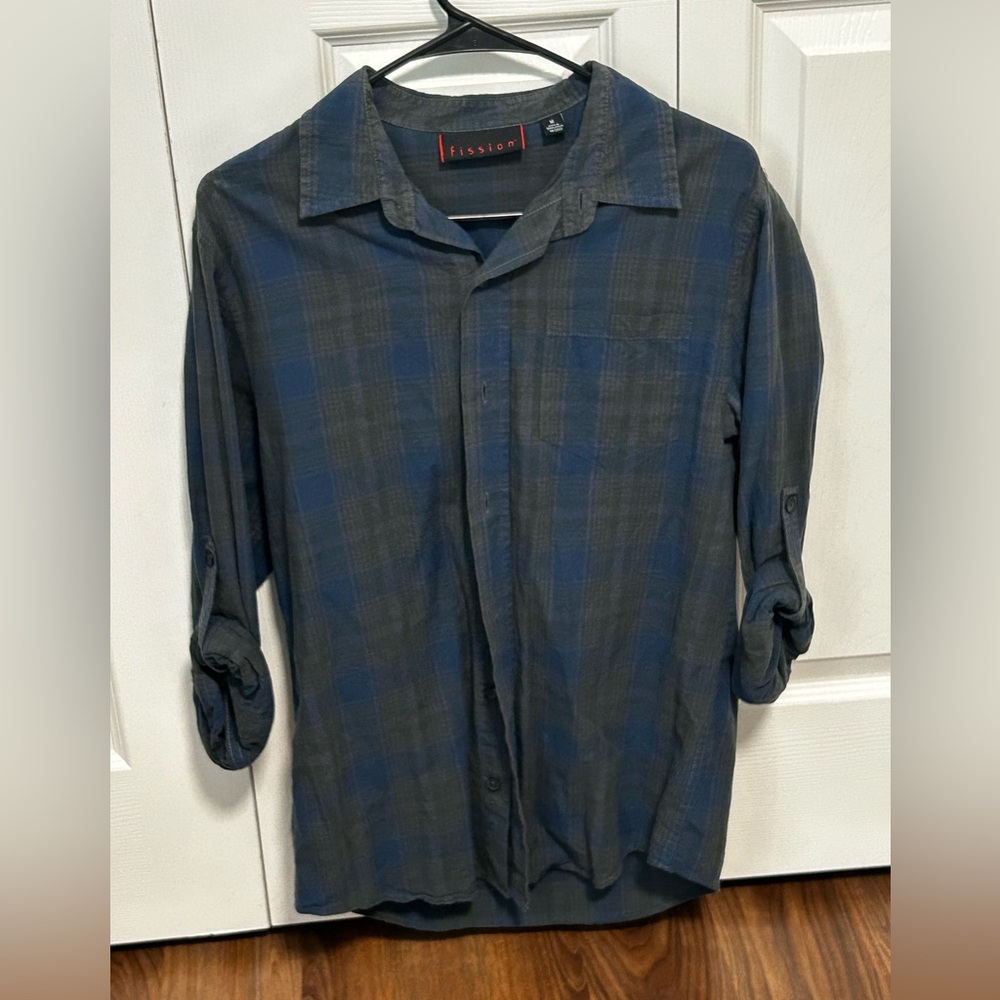 Fission Blue Green Plaid Button Down Shirt